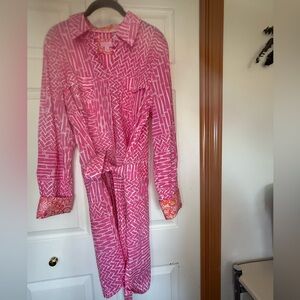 Stunning Lilly Pulitzer Pink & Orange Dress with Attached Belt - L